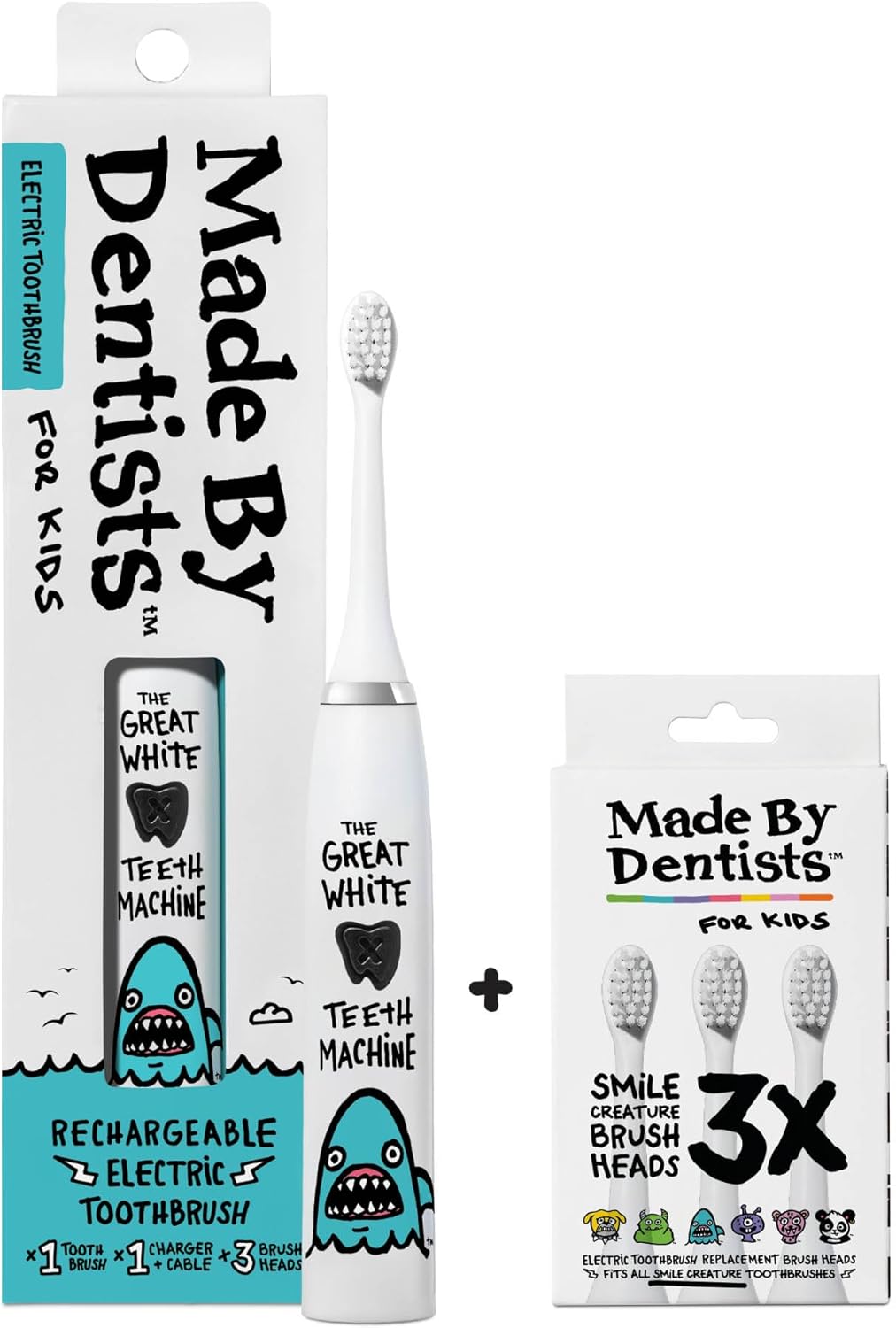 Kids Electric Toothbrush - Rechargeable Vibrating Toothbrush with Timer, Includes 6 Replacement Heads, Gently Cleans Little Teeth, for Girls and Boys, Kids & Toddlers Age 2+, Shark