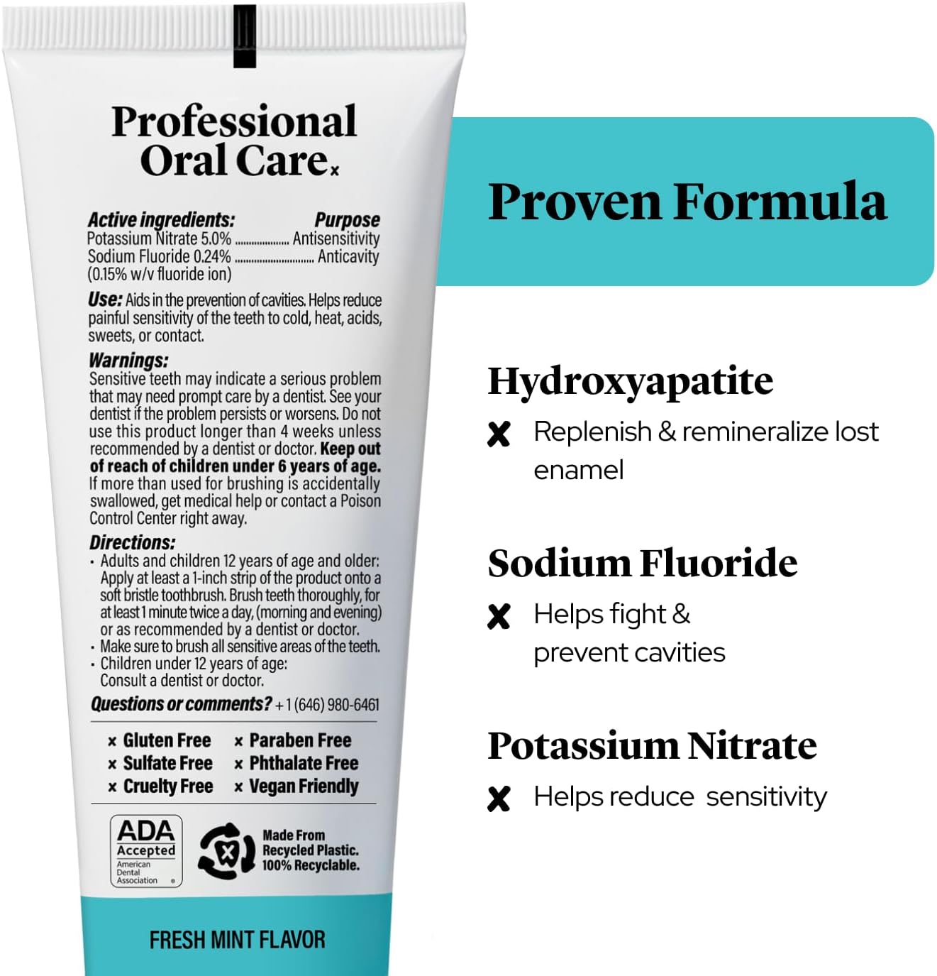 Whitening Powder + Enamel Toothpaste – Remineralizing Bundle with Hydroxyapatite – Non-Abrasive Stain Removal with Pap & Enamel Strengthening with Fluoride