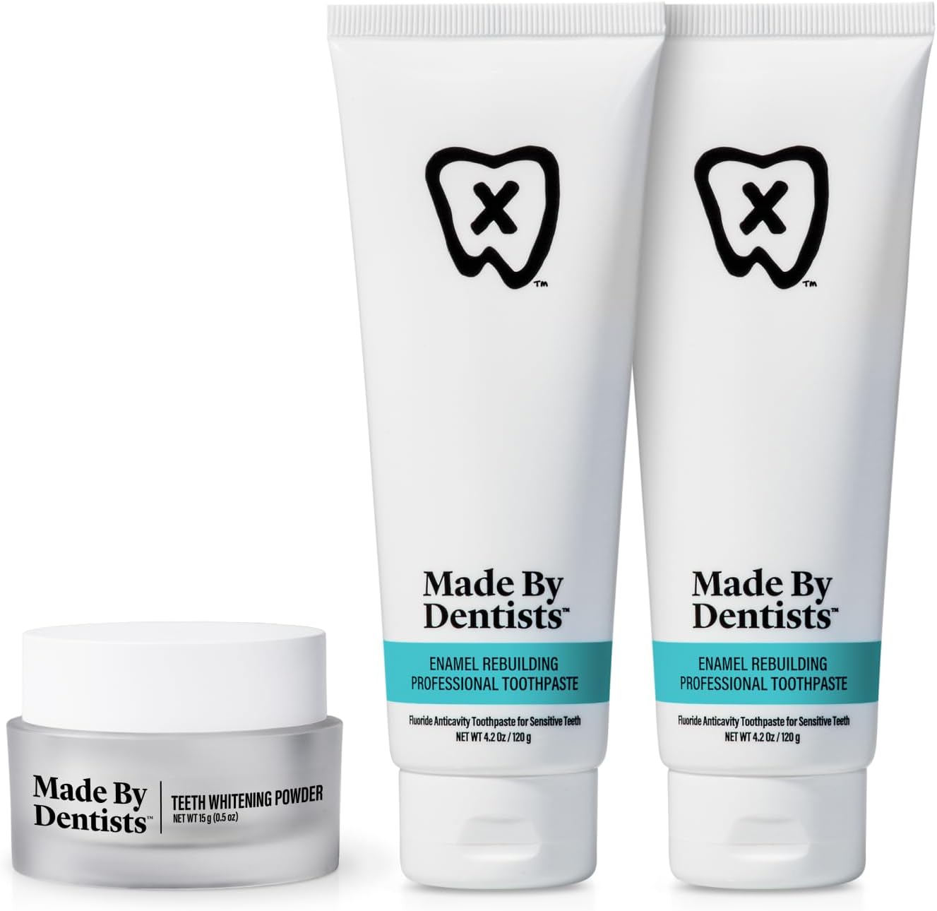 Whitening Powder + Enamel Toothpaste – Remineralizing Bundle with Hydroxyapatite – Non-Abrasive Stain Removal with Pap & Enamel Strengthening with Fluoride