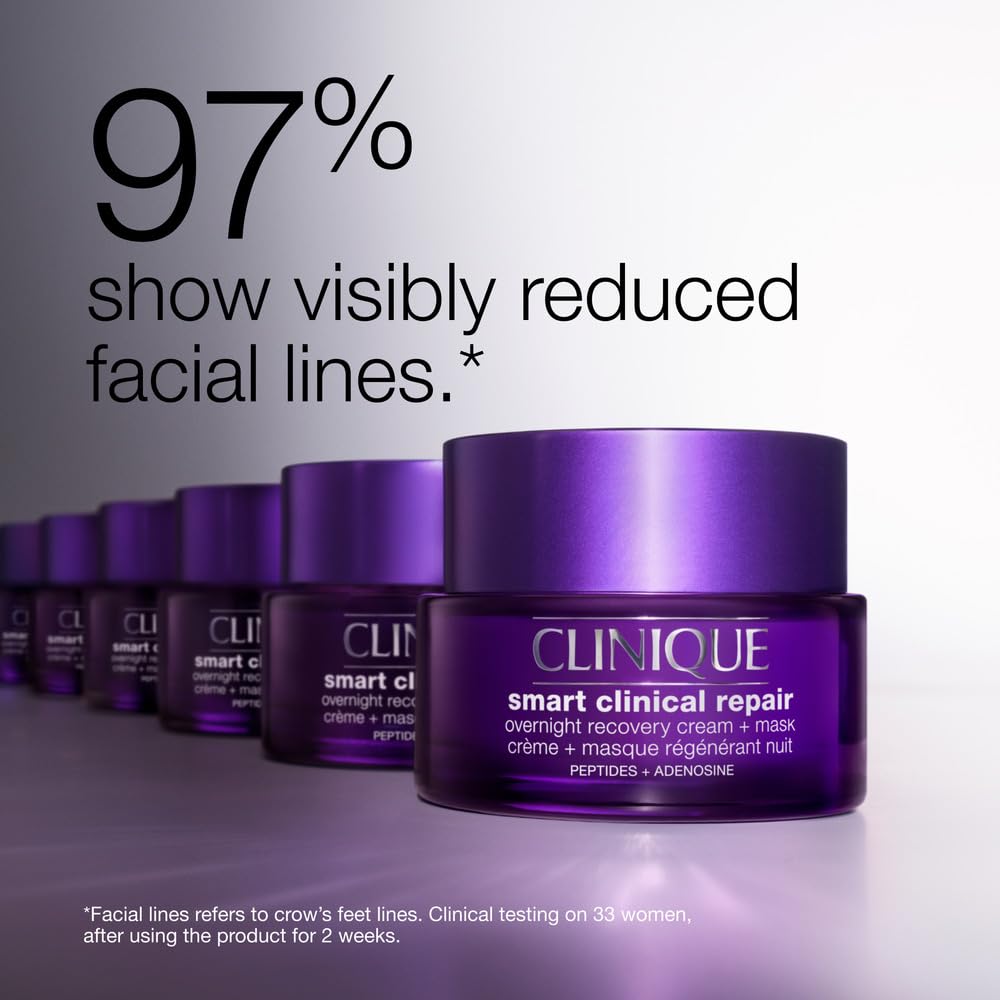 Clinique Smart Clinical Repair Anti Aging Overnight Recovery Face Cream + Mask For All Skin Types | With Hyaluronic Acid + Peptides | Hydrating | Repairs Lines + Wrinkles, 1.7 Fl Oz