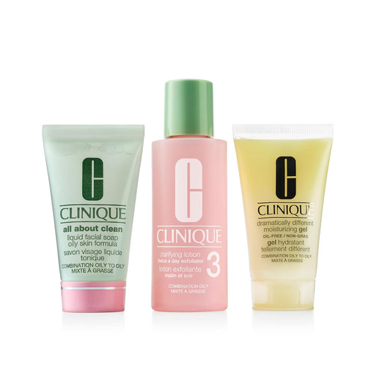 Clinique 3-Step Refresher Course Skincare Gift Set | Face Soap, Clarifying Lotion + Dramatically Different Lotion | Includes 3 Travel Sizes | 2 Formulas For Dry or Oily Combination Skin Types