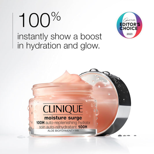 Clinique Skin School Supplies Set: Glowing Skin Essentials | Moisture Surge 1H Auto-Replenishing Hydrator, 0.5 Fl Oz | Face Spray Thirsty Skin Relief, 1 Fl Oz | Overnight Mask, 1 Fl Oz