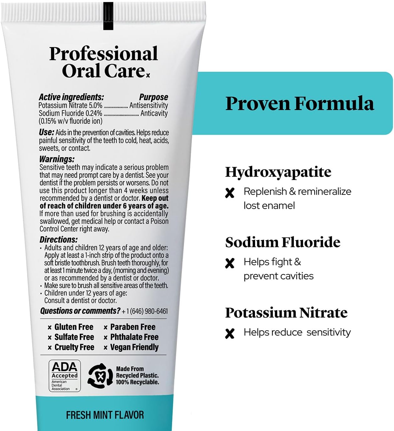 Professional Enamel Rebuilding Toothpaste - 2 Pack - Remineralizing Nano Hydroxyapatite Toothpaste with Sodium Fluoride, ADA Approved, Vegan, 2 x 4.2oz