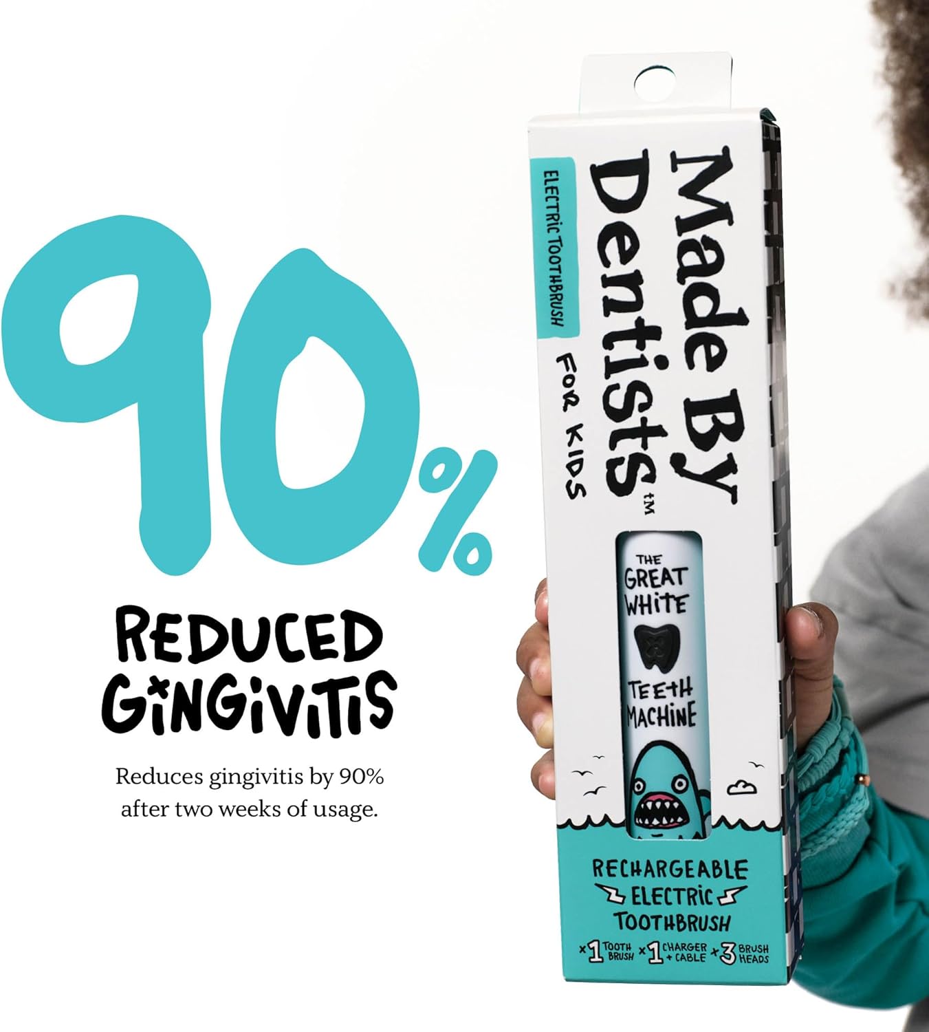 Kids Electric Toothbrush - Rechargeable Vibrating Toothbrush with Timer, Includes 6 Replacement Heads, Gently Cleans Little Teeth, for Girls and Boys, Kids & Toddlers Age 2+, Shark